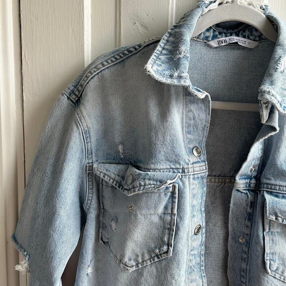 Zara Distressed Denim Jeans Jacket - Picture 4 of 10